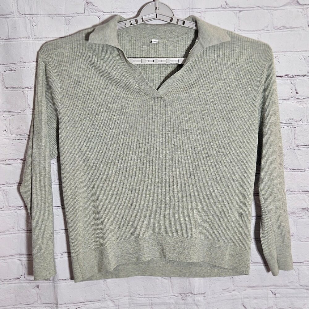 Uniqlo Polo Sweater Women's Size XL Ribbed Green Long Sleeve Washable